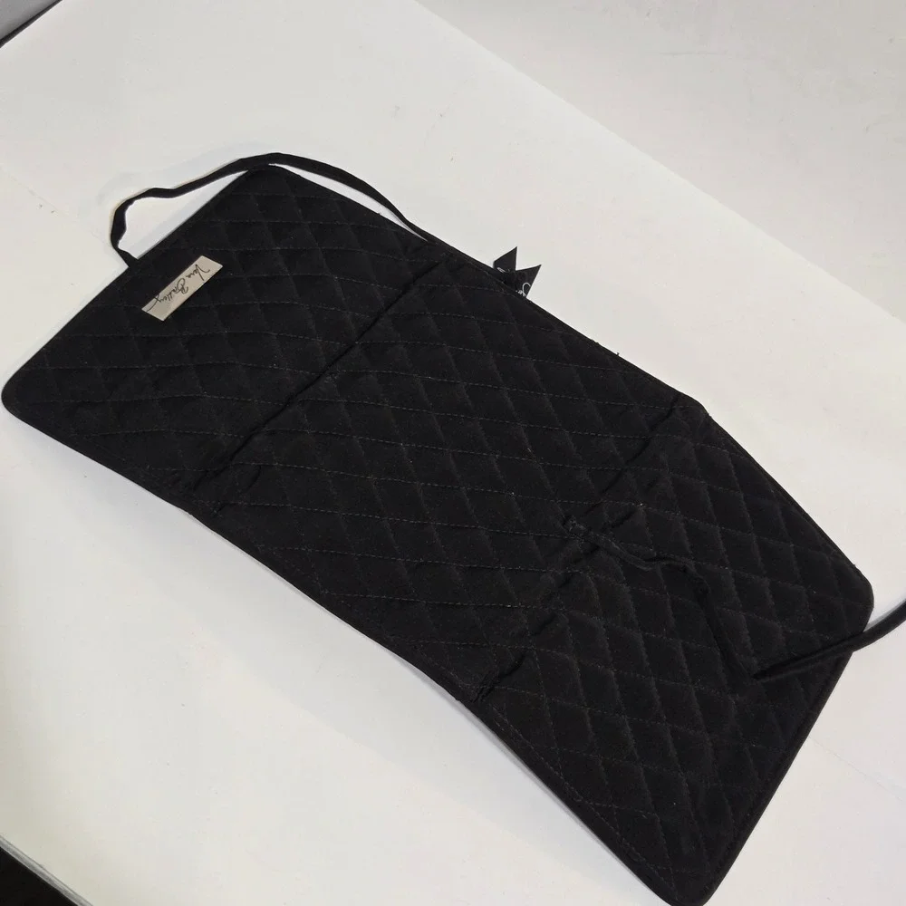 Vera Bradley Jewelry Organizer Black Quilted Microfiber Travel Case Tri Fold